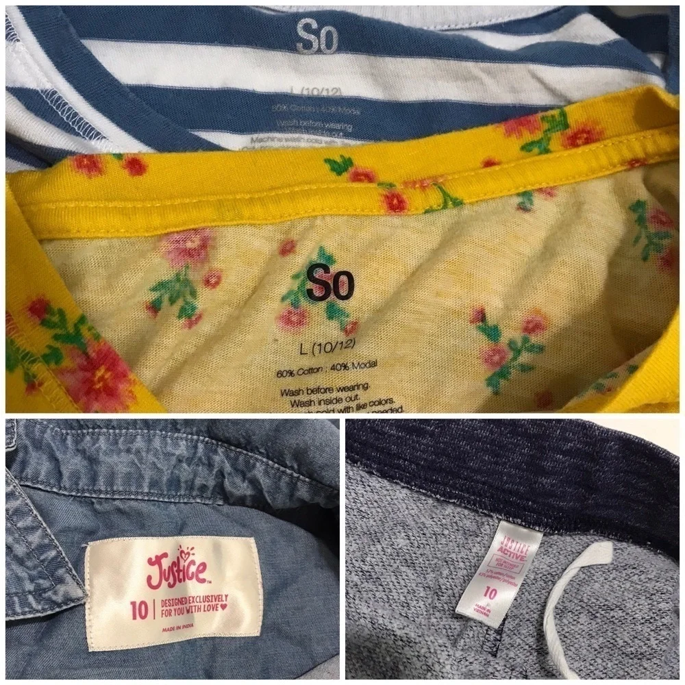 Justice and So Bundle Two Tees Short sleeve Button Down Active Shorts Size 10
